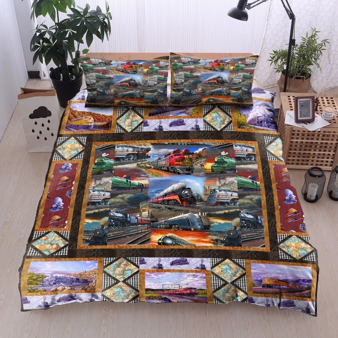 Train Bedding Sets Duvet Cover Flatsheet Gift For Christmas Thanksgiving Halloween