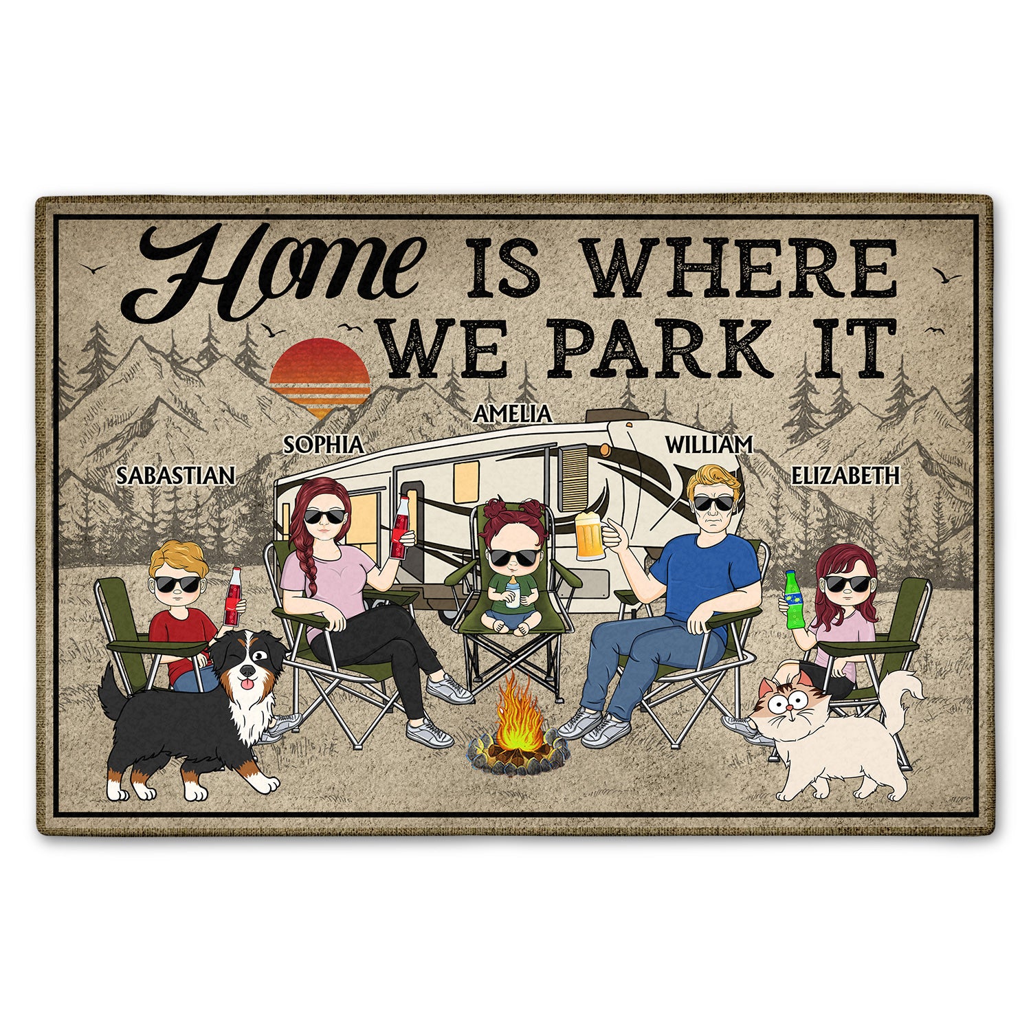 Home Is Where We Park It Camping Gifts For Couples, Family, Campers, Dog Lovers, Cat Lovers Doormat