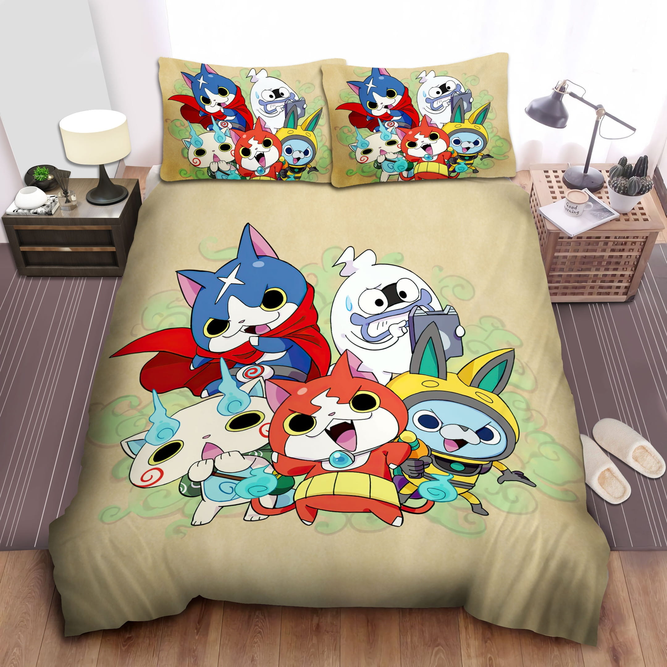 Usa Pyon Beside Jibanyan Decorative Bedding Sets with Duvet Cover Flatsheet Pillowcases