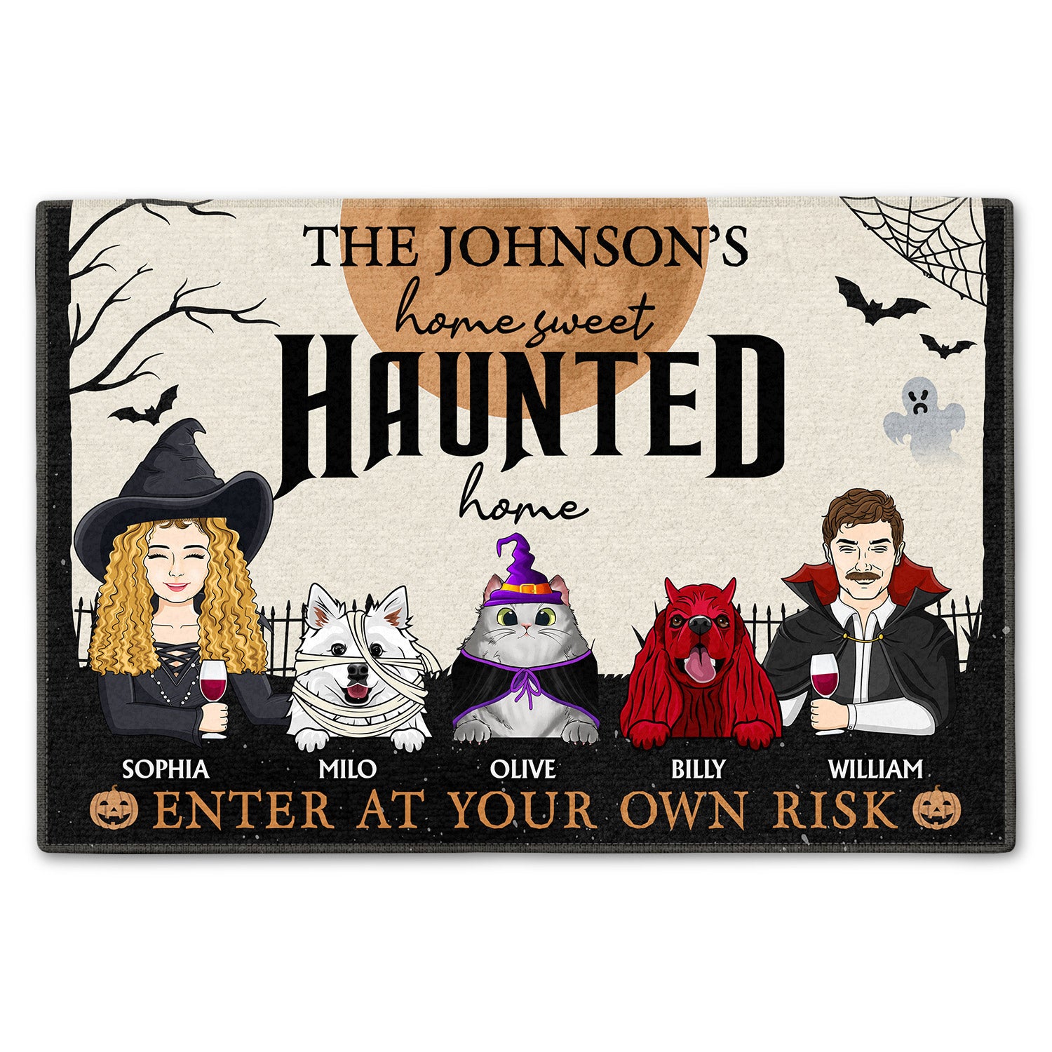 Home Haunted Home Enter At Your Own Risk Halloween, Birthday, Home Warming, Funny Gift For Couples, Dog, Cat Lovers Doormat