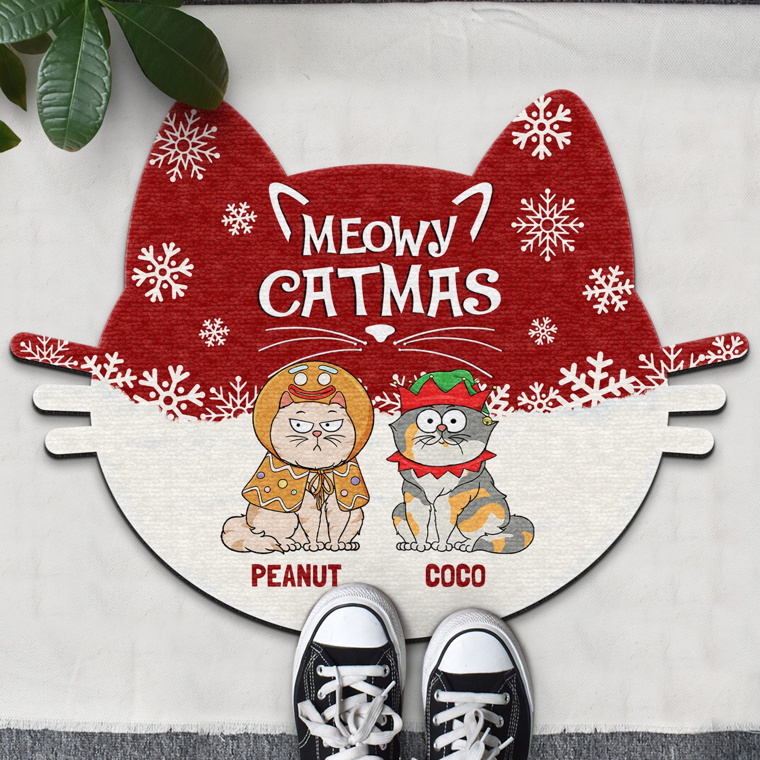 Meowy Catmas Funny Cartoon Cats Christmas Gift For Cat Lovers Custom Shaped Doormat