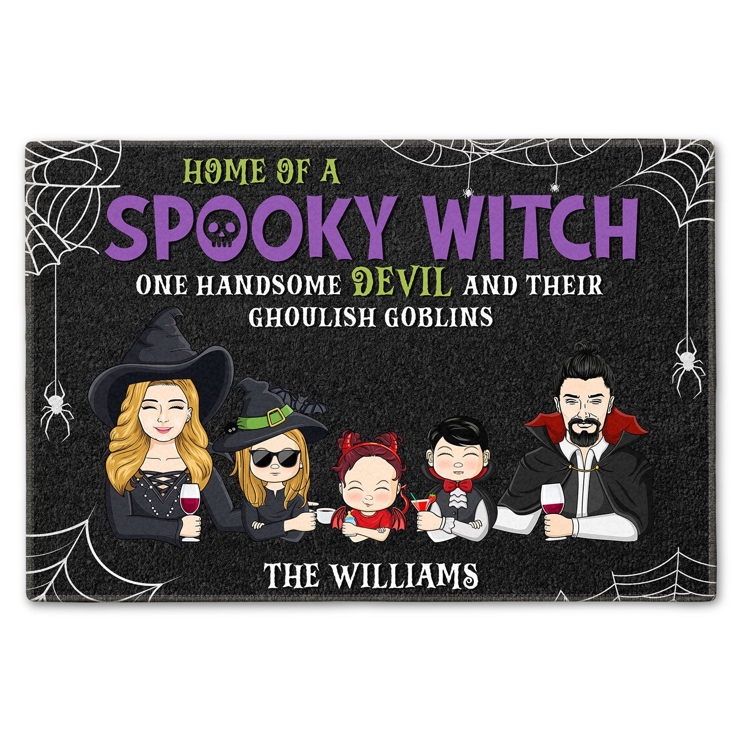 Home Of A Spooky Witch, One Handsome Devil & Their Ghoulish Goblins Halloween Home Decor Gift For Family Doormat