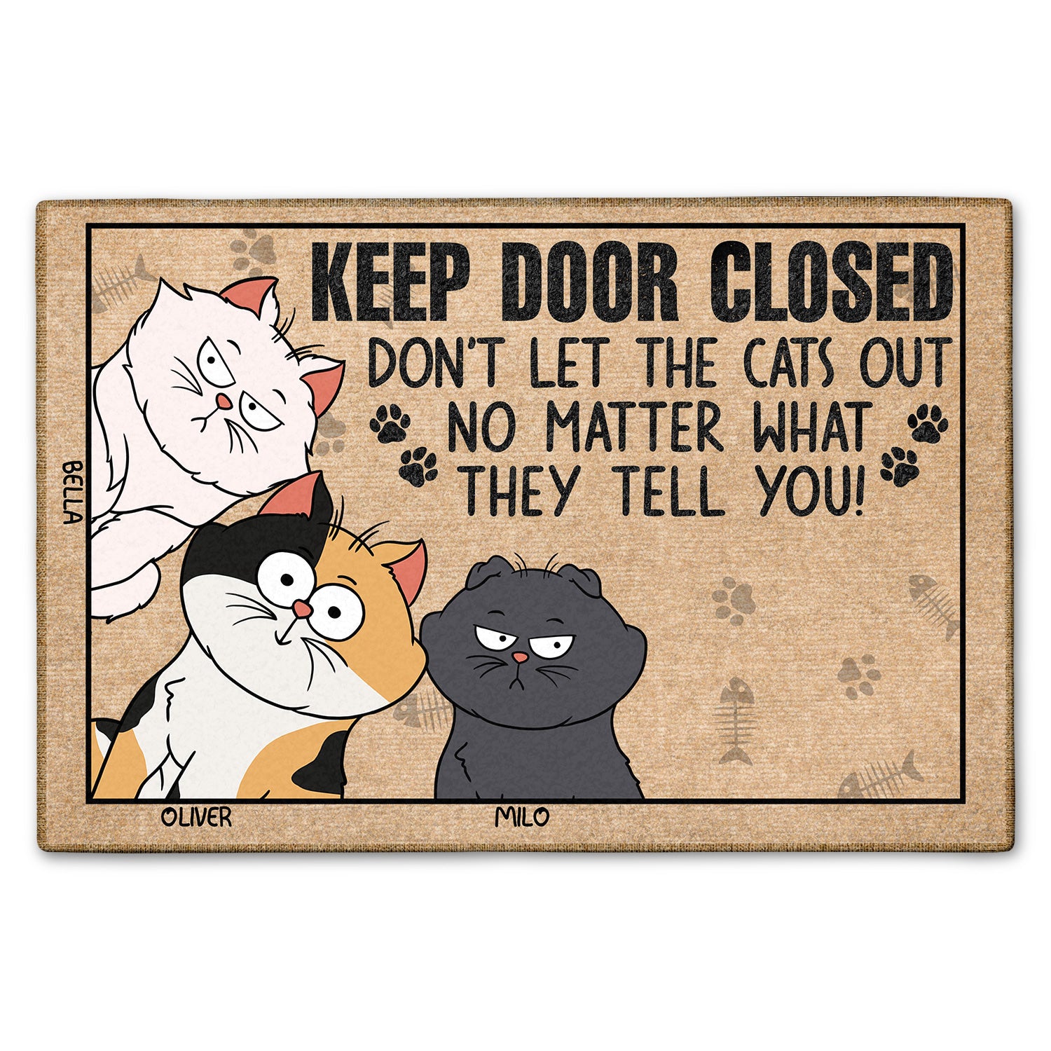 Keep The Door Closed Funny Cartoon Cat Gift For Cat Lovers Doormat
