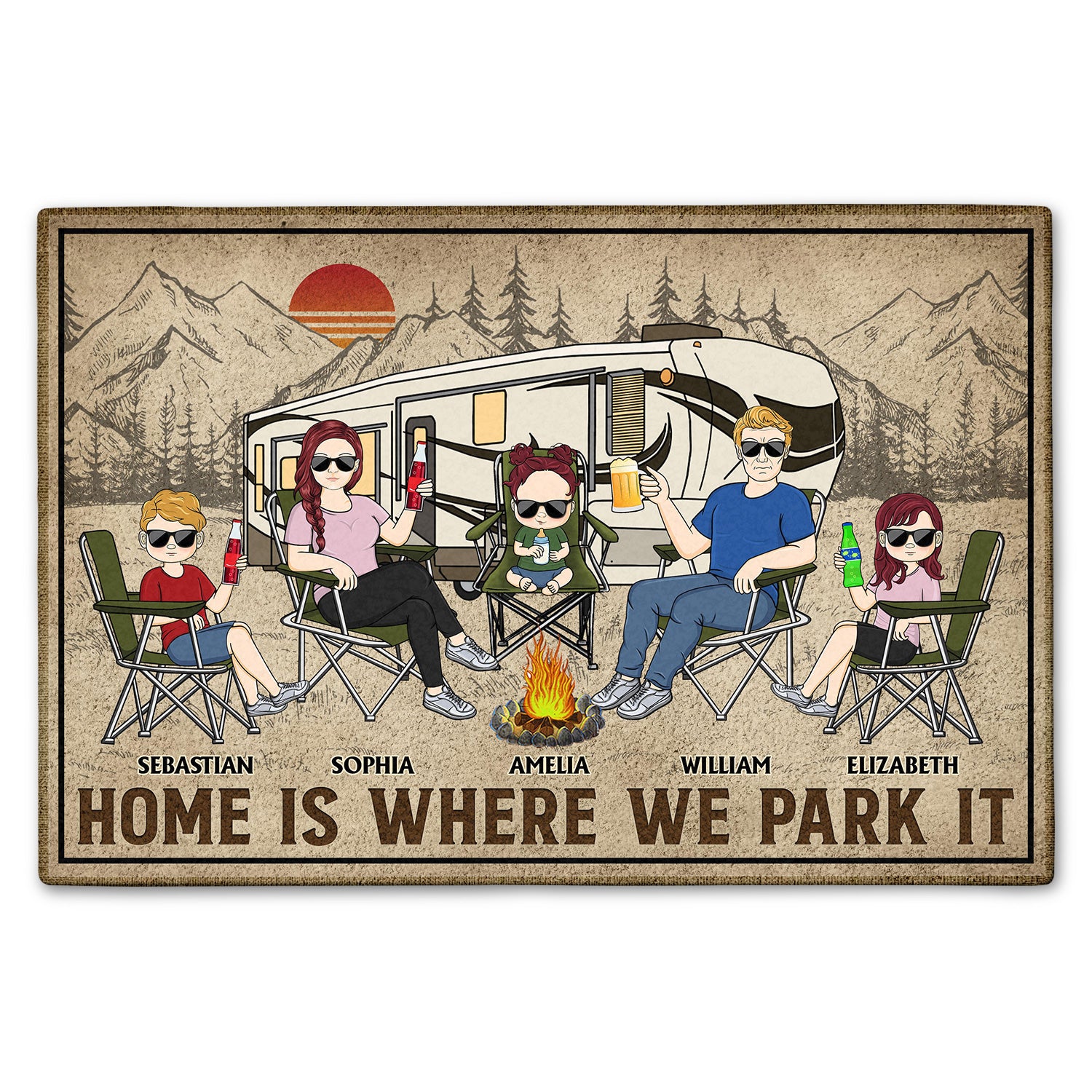 Home Is Where We Park It Family Gifts For Couples, Husband, Wife, Camping Lovers Doormat