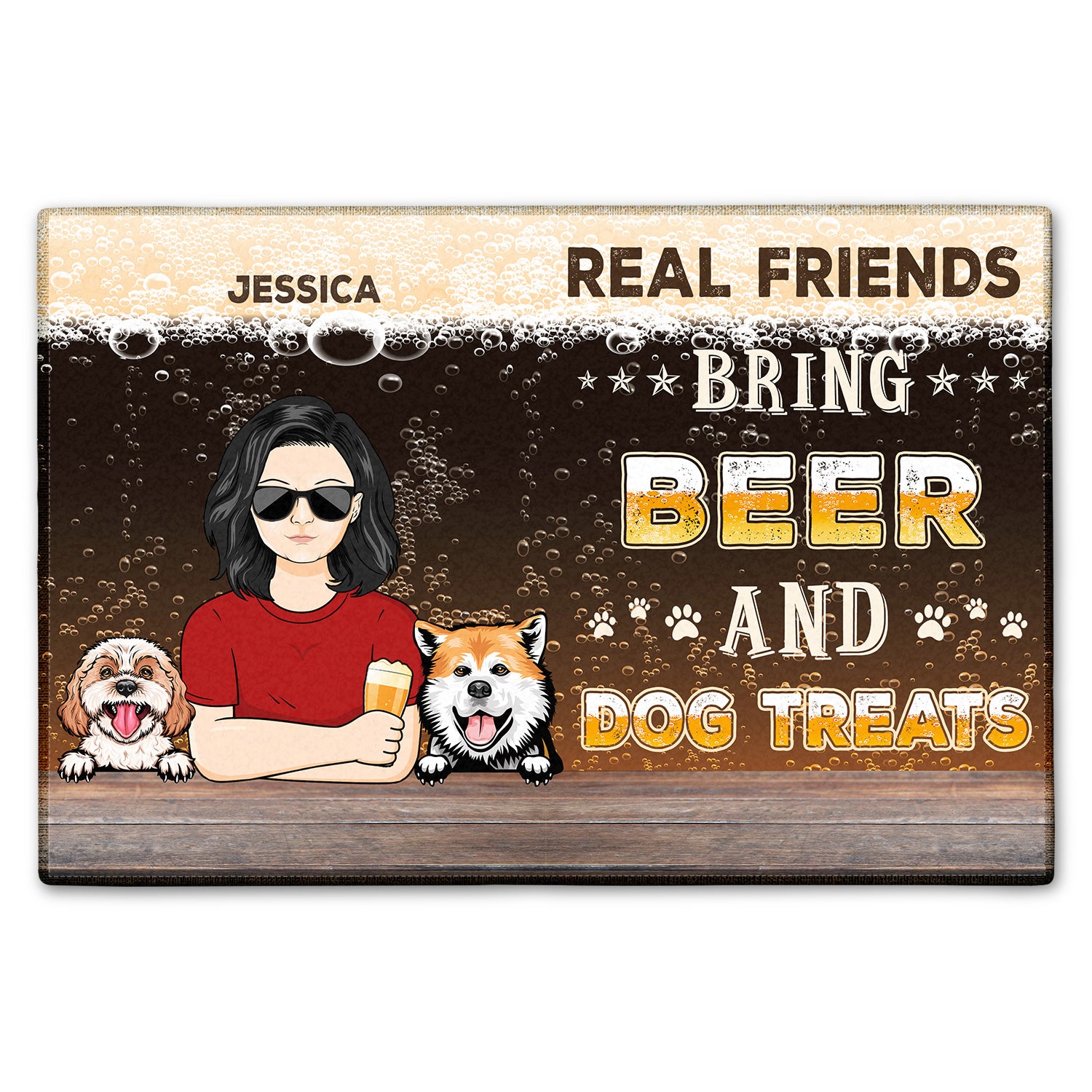 Real Friends Bring Beer And Dog Treats Outdoor Home Decor Gift For Dog Lovers Doormat