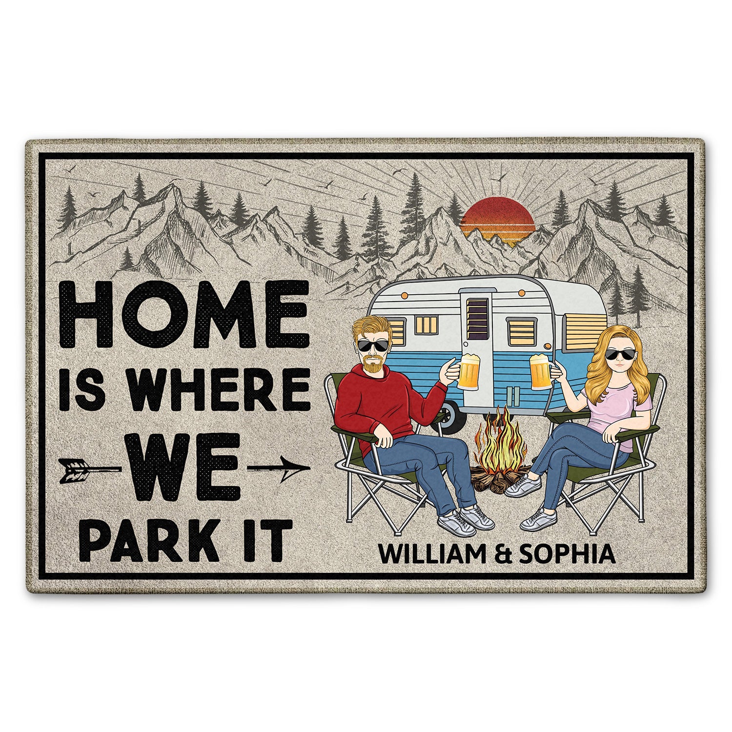 Home Is Where We Park It Anniversary, Loving Gifts For Couples, Husband, Wife, Camping Lovers Doormat