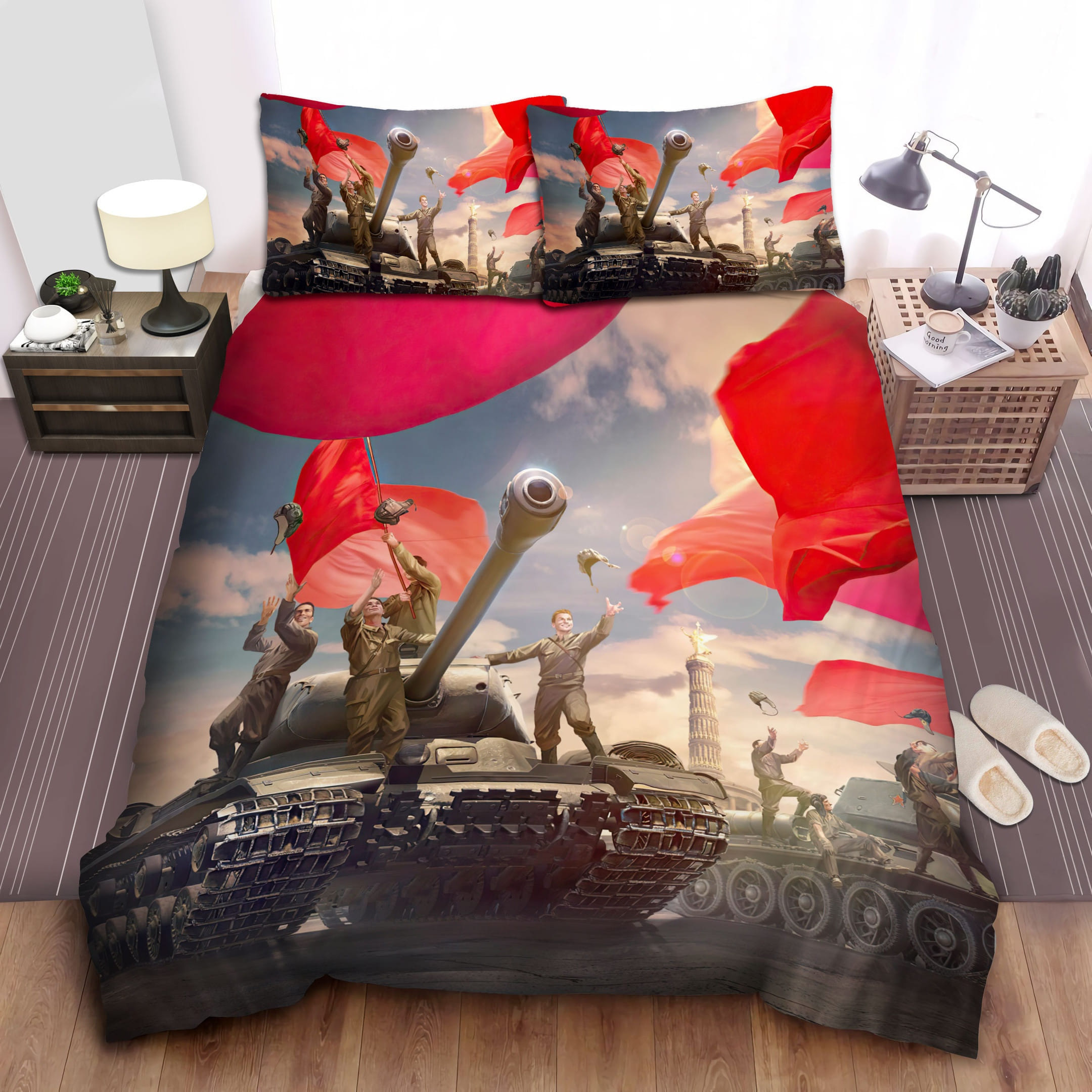 World Of Tanks Soldiers Decorative Bedding Sets with Duvet Cover Flatsheet Pillowcases