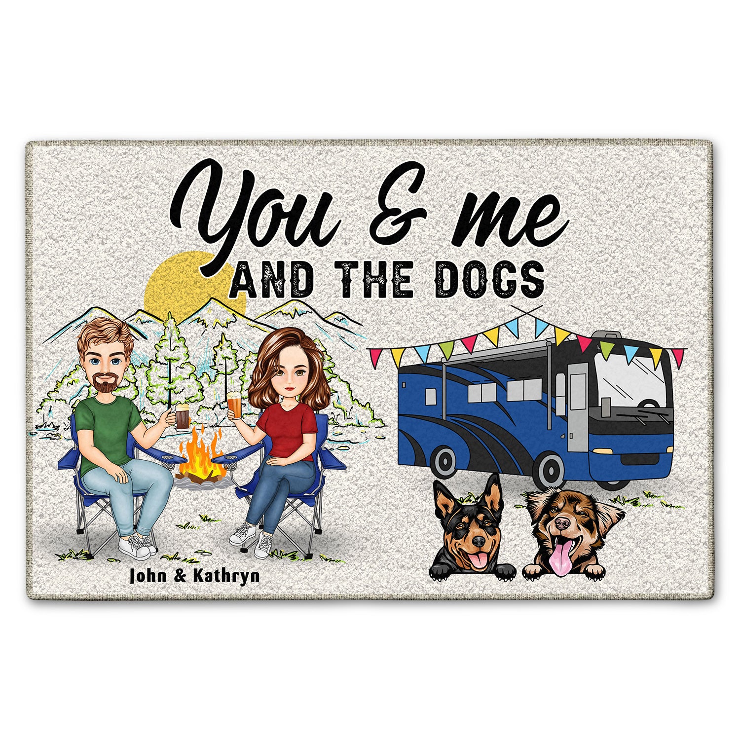 Home Is Where We Park It You Me And The Dogs Cartoon Gift For Camping Couples Doormat