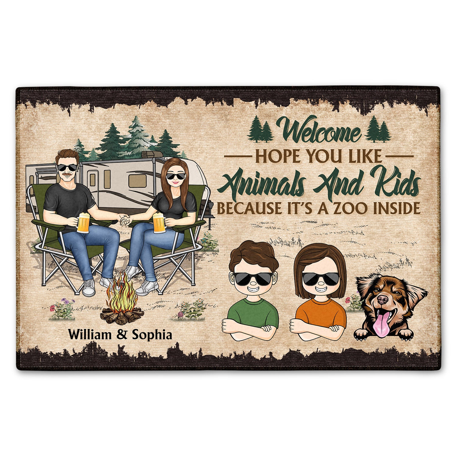 Hope You Like Animals And Kids Gift For Camping Lovers, Couple, Parents, Pet Lovers Custom Doormat