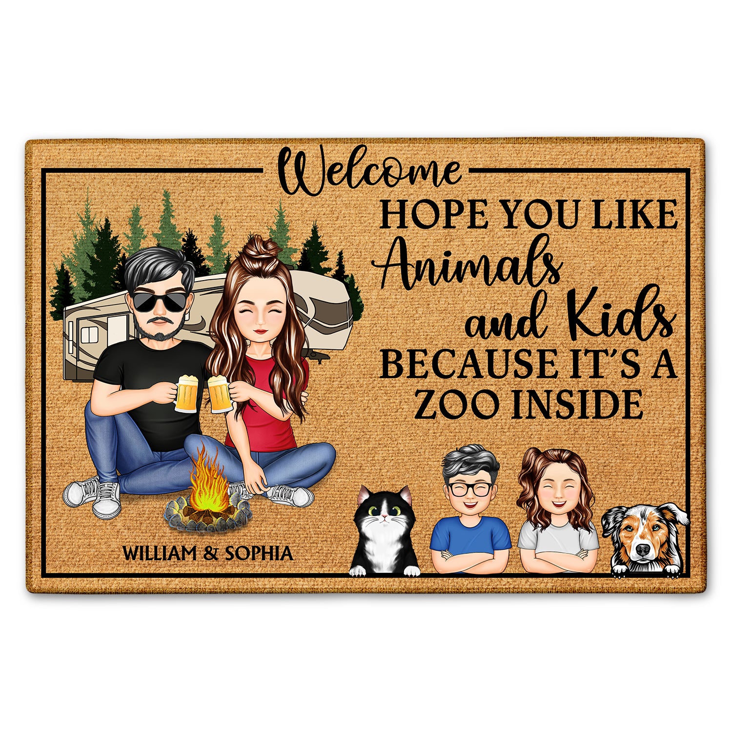 Hope You Like Animals And Kids Gift For Camping Lovers, Couple, Family, Parents, Pet Lovers Custom Doormat