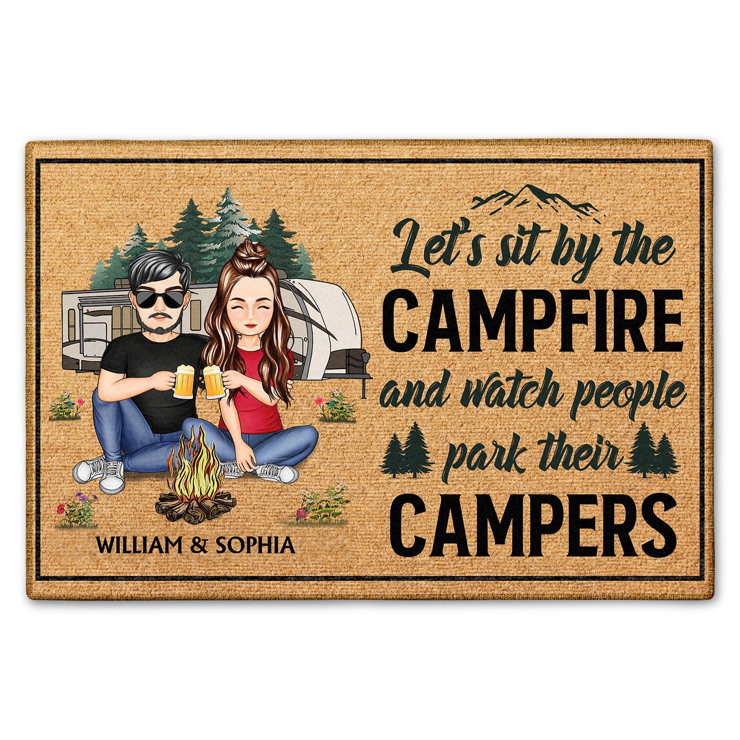Let'S Sit By The Campfire And Watch People Park Gift For Camping Lovers, Campsite, Camping Decor, Couple, Family Custom Doormat