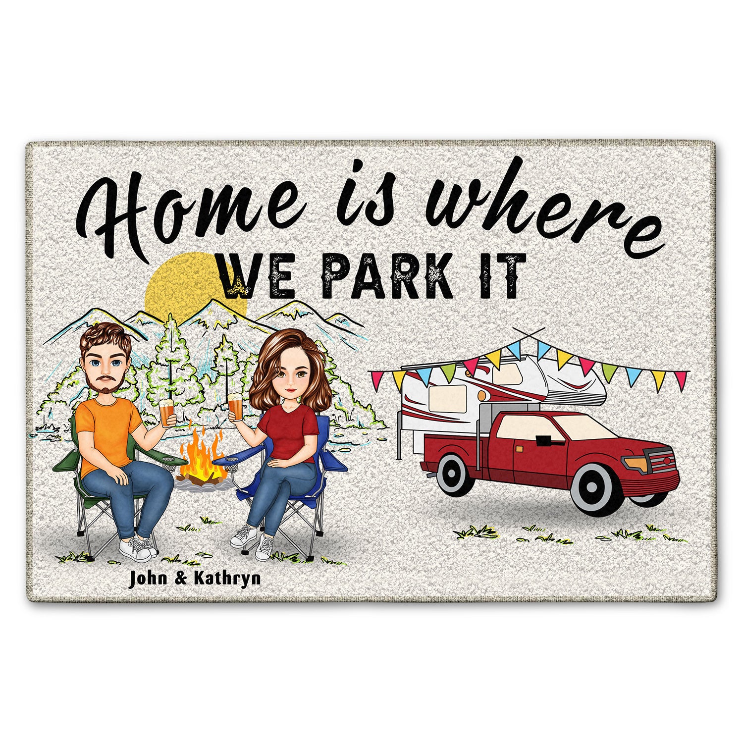 Husband And Wife Home Is Where We Park It Gift For Camping Couples Custom Doormat
