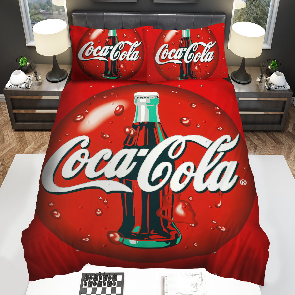 Vintage Coca-Cola Bottle On Red Bottle Cap Illustration Bedding Sets Gift For Christmas Thanksgiving Halloween