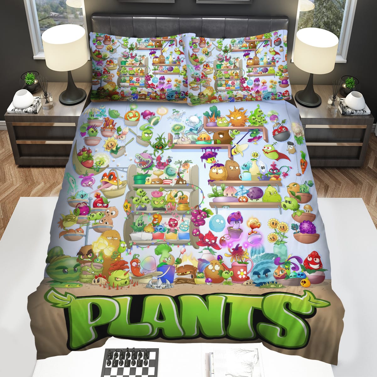 Video Games Plants Vs Zombies Plants In The Case Decorative Bedding Sets with Duvet Cover Flatsheet Pillowcase