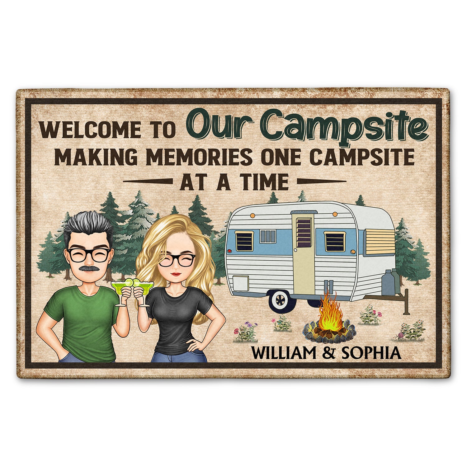 Making Memories One Campsite At A Time Camping Traveling Vacation, Anniversary, Birthday Gift For Couples, Spouse, Husband, Wife, Family Custom Doormat