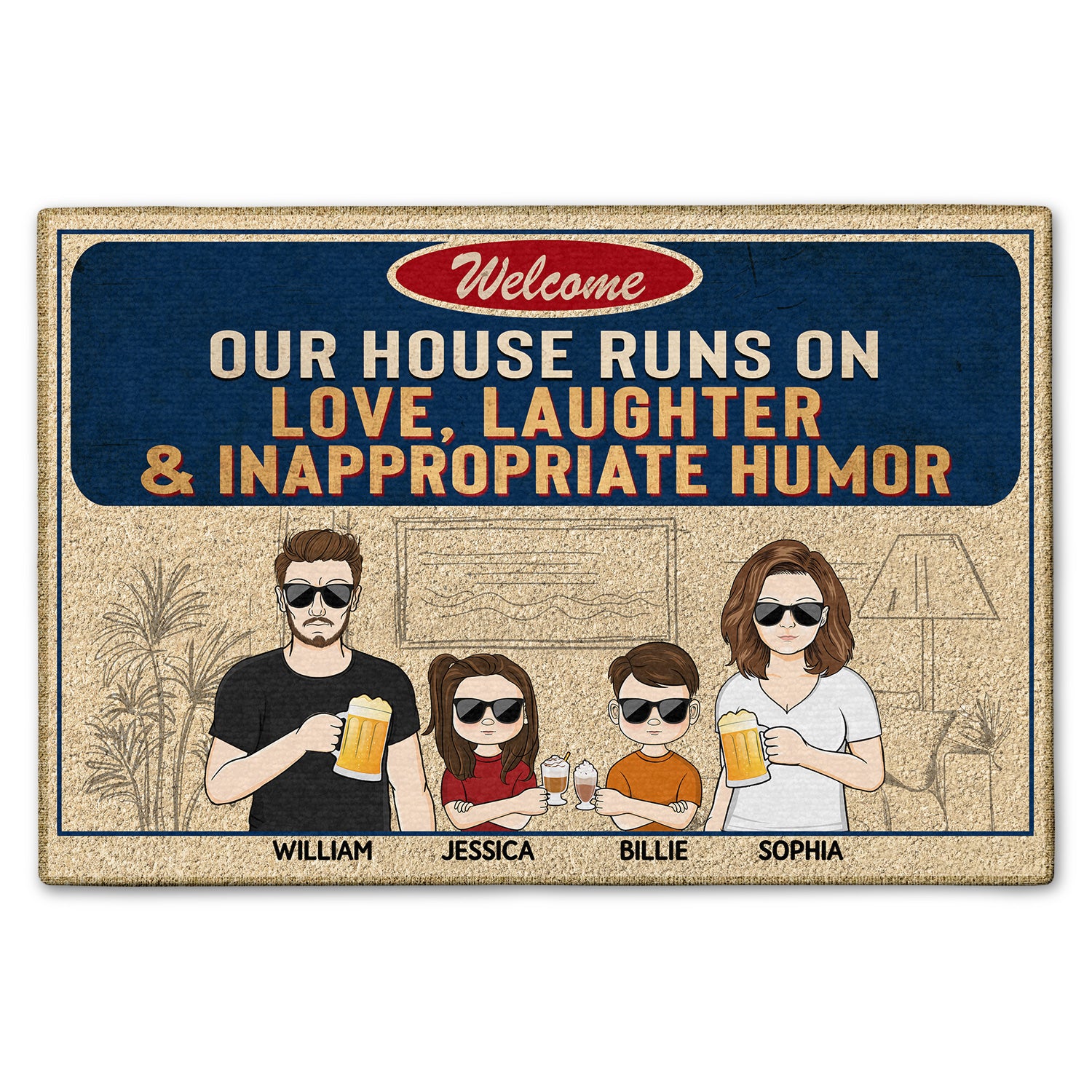 Our House Runs On Love Laughter And Inappropriate Humor Home Decor, Birthday Gift For Couples, Husband, Wife, Family Custom Doormat