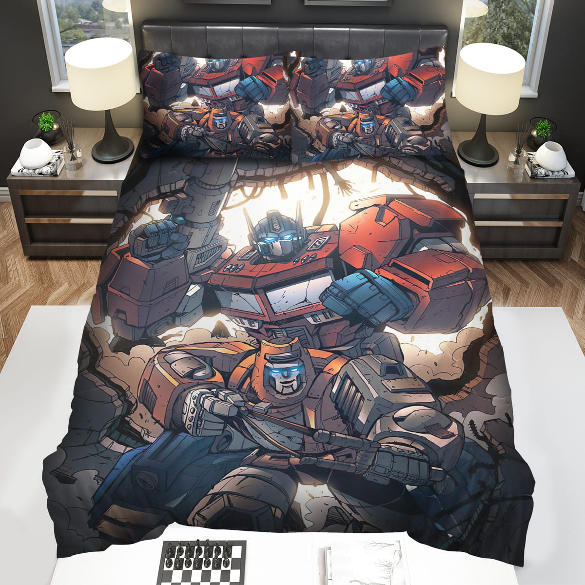 Transformer Optimus Prime & Blades Fighting Together Animations Bedding Sets Gift For Christmas Thanksgiving Halloween