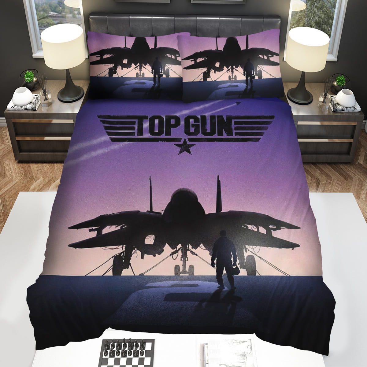 Top Gun Aircraft & Pilot Silhouette Decorative Bedding Sets For Fan