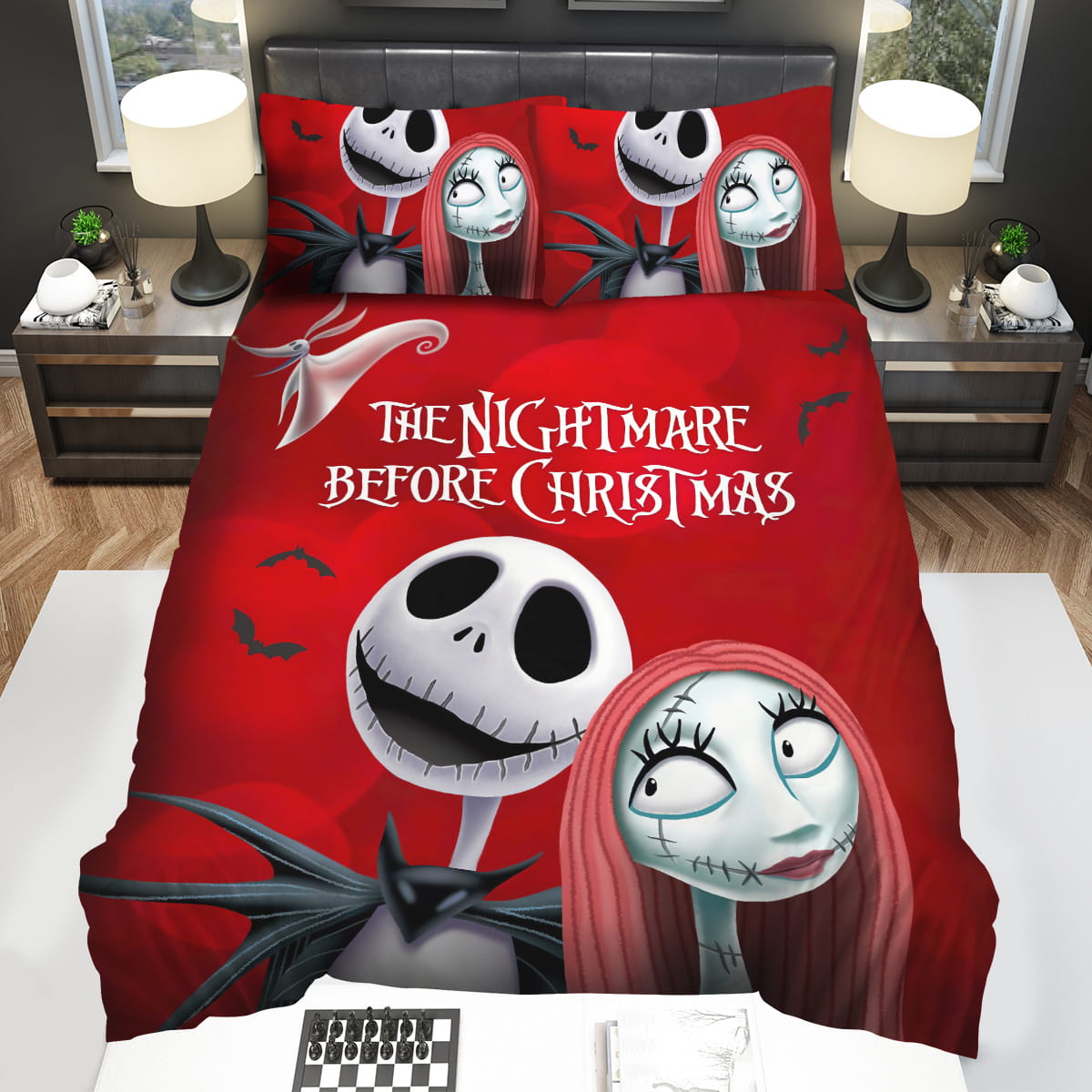 The Nightmare Before Christmas Jack & Sally On Red Theme Decorative Bedding Sets For Fan