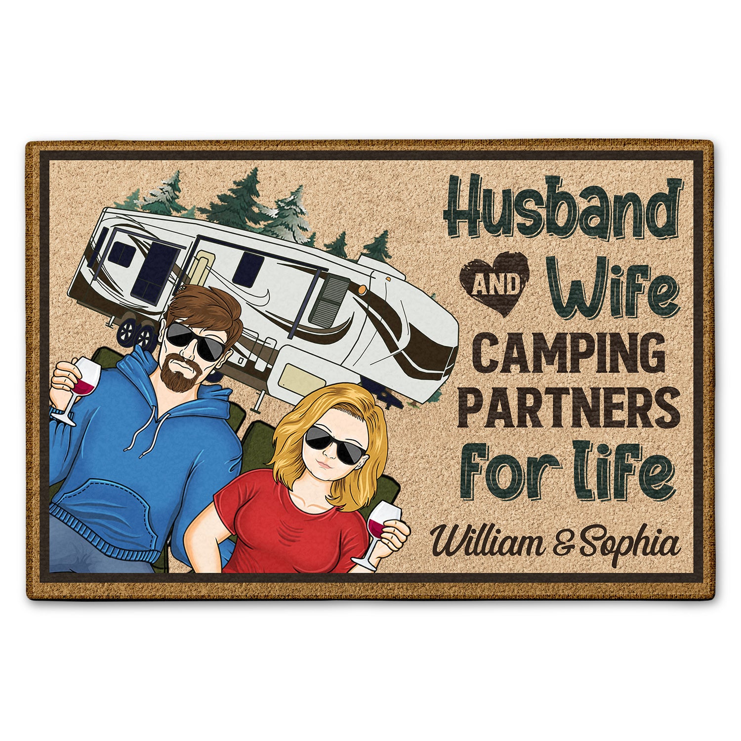 Husband And Wife Camping Partners For Life Anniversary, Birthday Gift For Spouse, Husband, Wife, Boyfriend, Girlfriend Custom Doormat