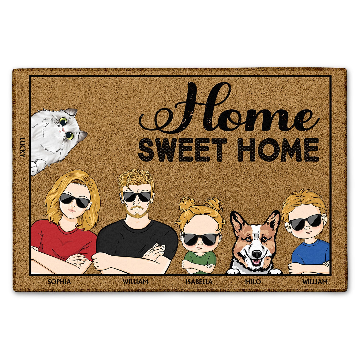 Home Sweet Home Couples Family Cats Dogs Home Decor, Birthday, Housewarming Gift For Family Custom Doormat
