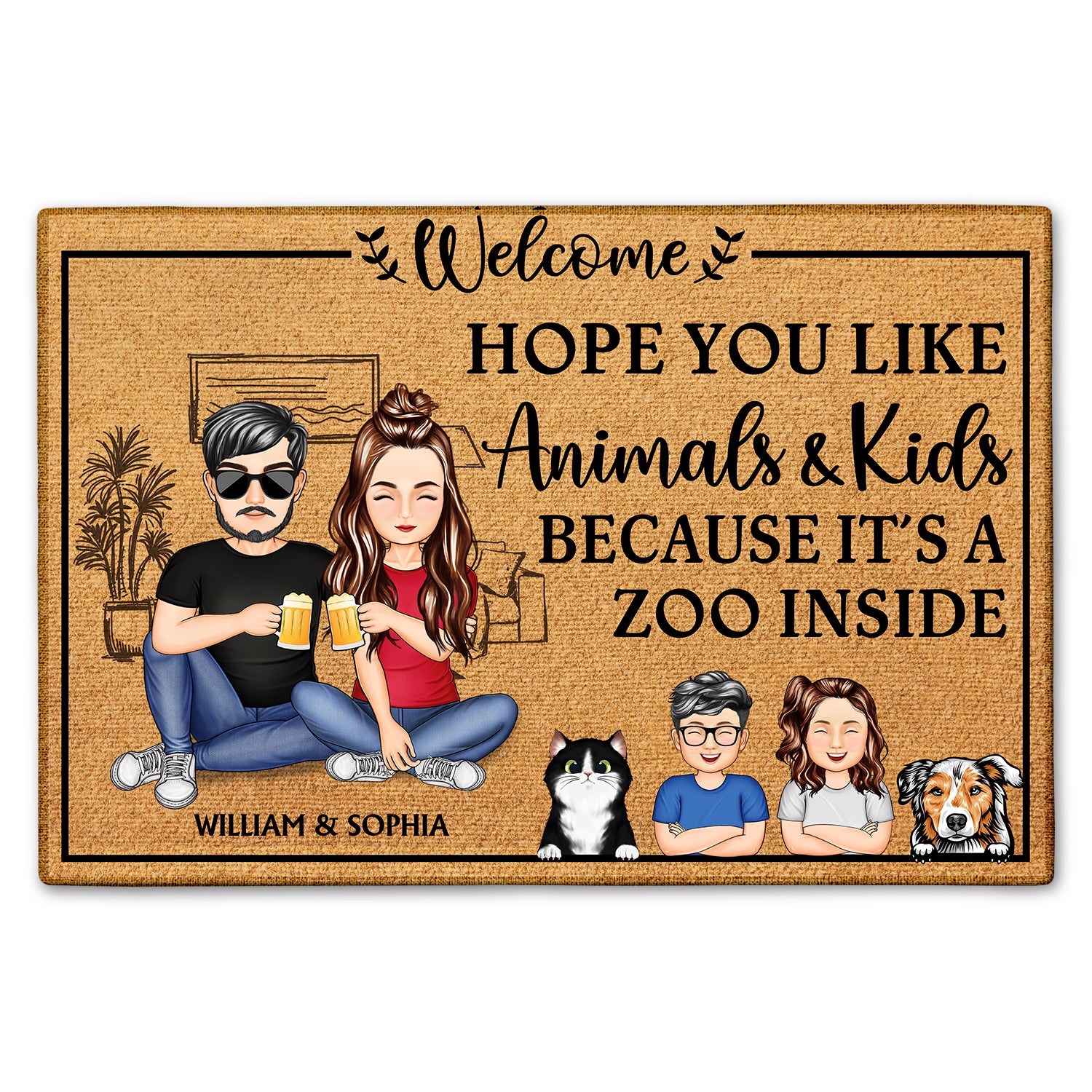 Hope You Like Animals And Kids Anniversary, Birthday, Home Decor Gift For Spouse, Lover, Husband, Wife, Couple Custom Doormat