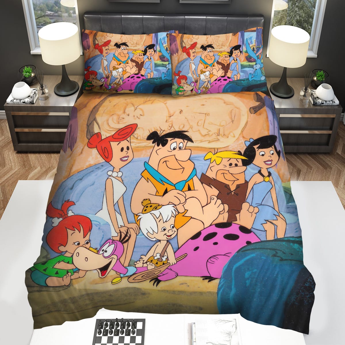 The Flintstones And The Bubbles Watching Television In Theroom Decorative Bedding Sets with Duvet Cover Flatsheet Pillowcase