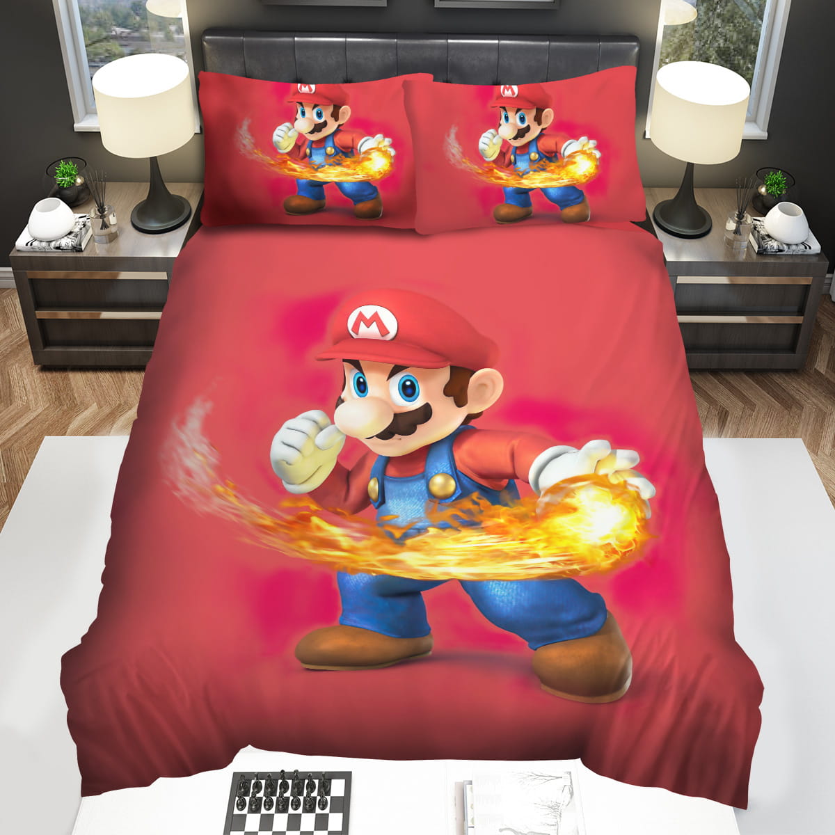 Super Mario With Fireball Decorative Bedding Sets with Duvet Cover Flatsheet Pillowcase