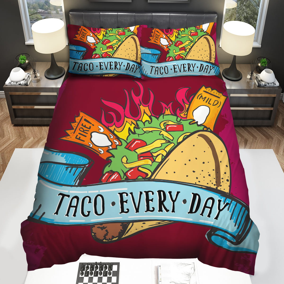 Taco Bell Taco Every Day Illustration Bedding Sets Duvet Cover Flatsheet Pillowcase