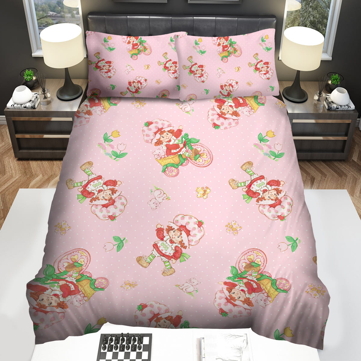 Strawberry Shortcake Cute Pattern In Pink Decorative Bedding Sets with Duvet Cover Flatsheet Pillowcase