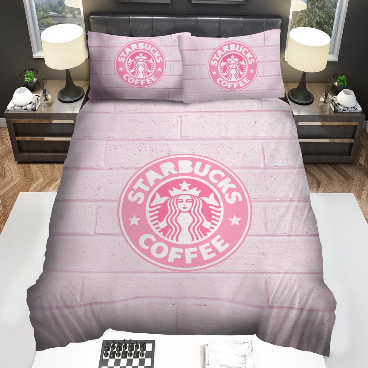 Starbucks Pink Logo On A Wall Decorative Bedding Sets For Fan