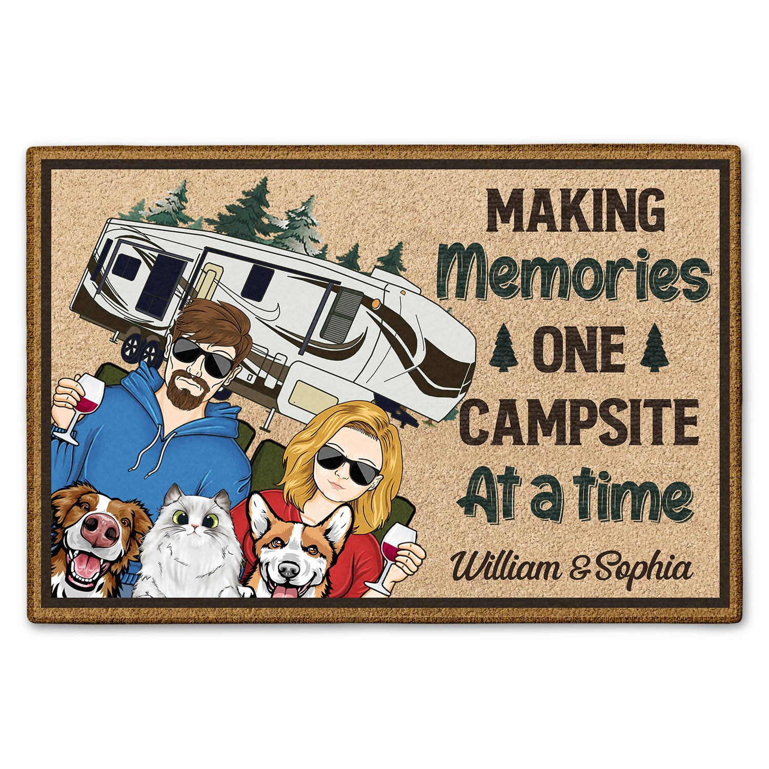 Making Memories One Campsite At A Time Dogs Cats Anniversary, Birthday Gift For Spouse, Husband, Wife, Boyfriend, Girlfriend Custom Doormat