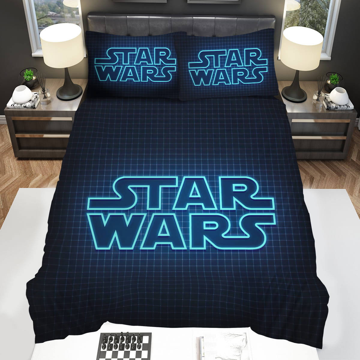 Star Wars Blue Neon Logo Decorative Bedding Sets For Fan