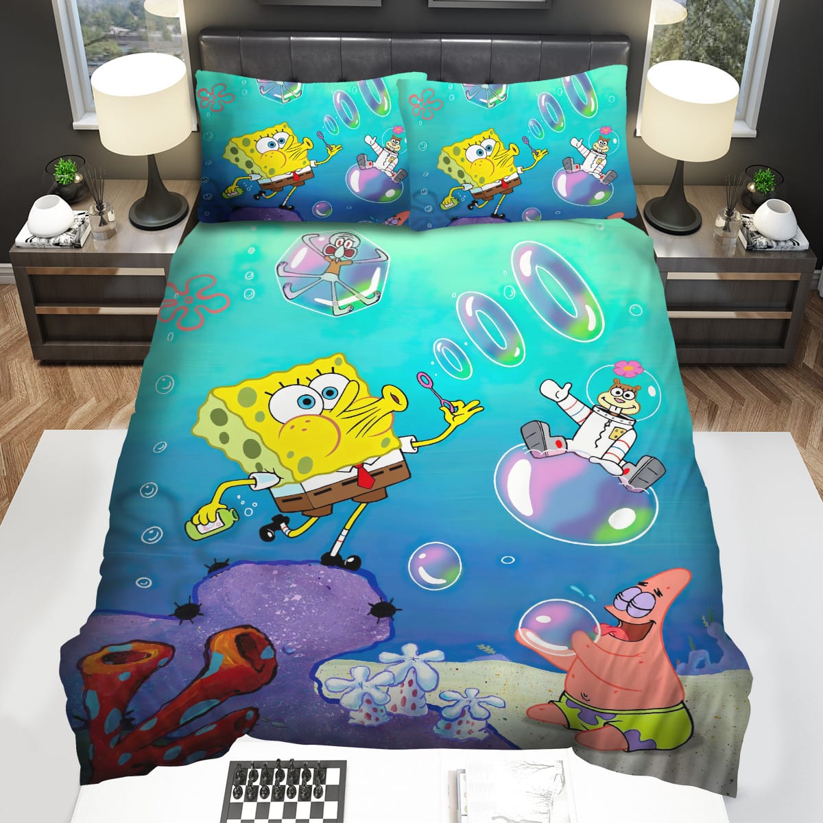 Spongebob Squarepants Blowing Bubble Bedding Sets Gift For Christmas Thanksgiving Halloween