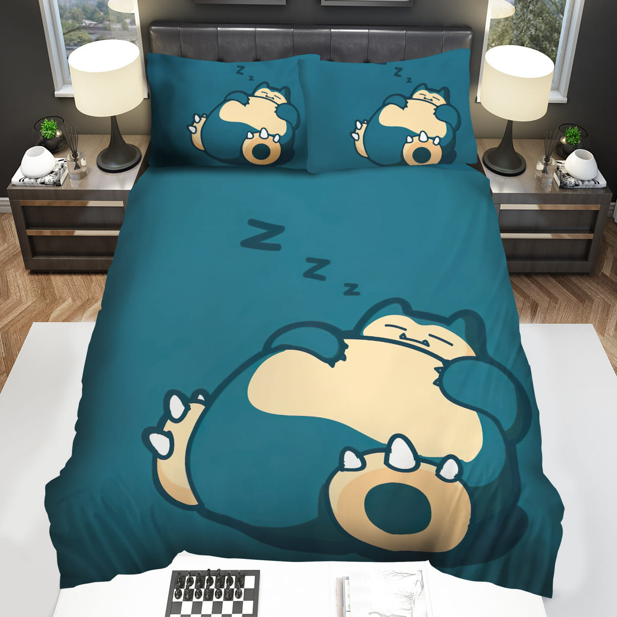 Snorlax Sleeping Big Blue Pokemons Decorative Bedding Sets with Duvet Cover Flatsheet Pillowcase