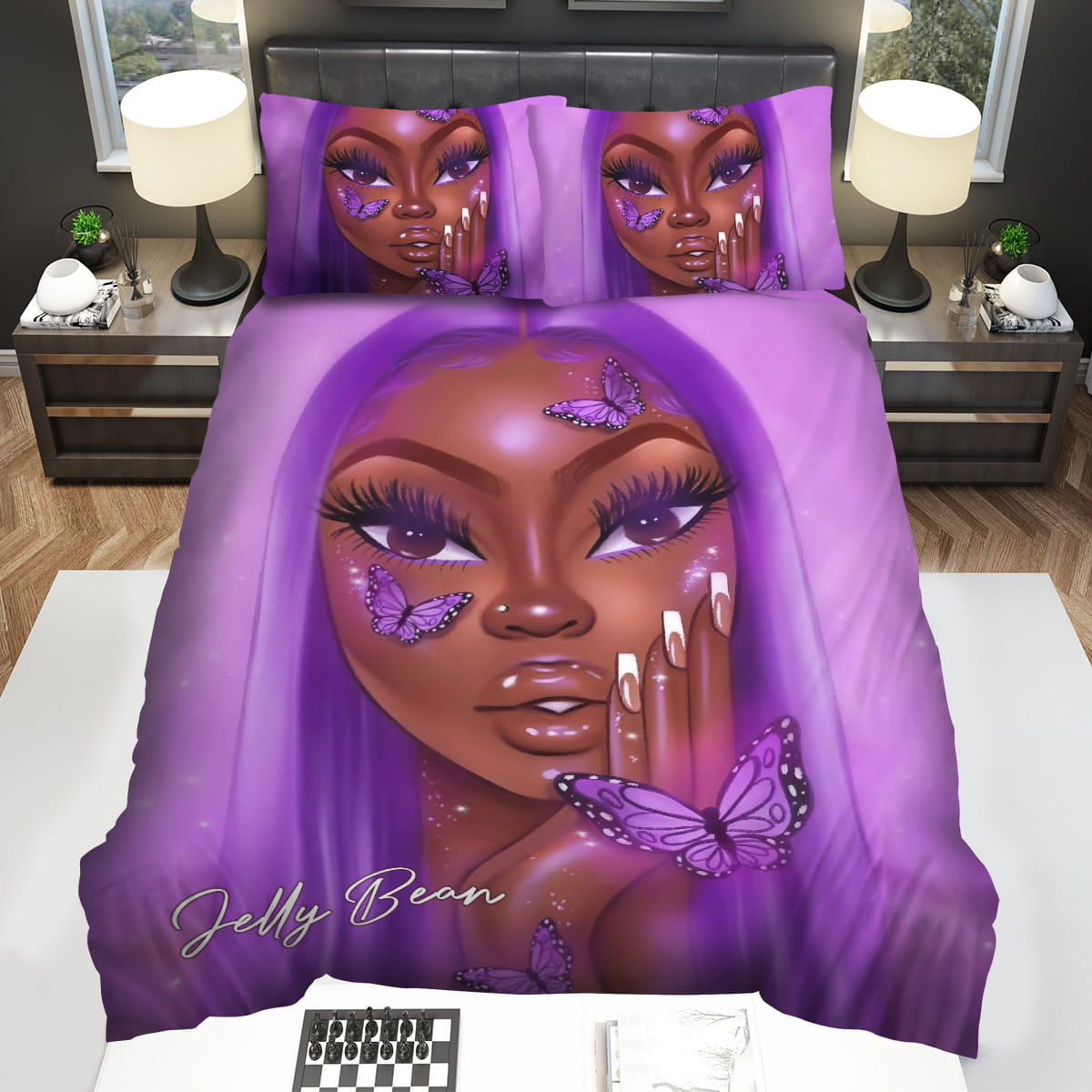 So Cool Butterfly Dreamy Black Girl Magic Aesthetic Purple Custom Name Decorative Bedding Sets For Fan