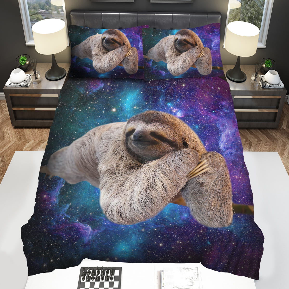 Sloth In Galaxy Spaces Decorative Bedding Sets with Duvet Cover Flatsheet Pillowcase