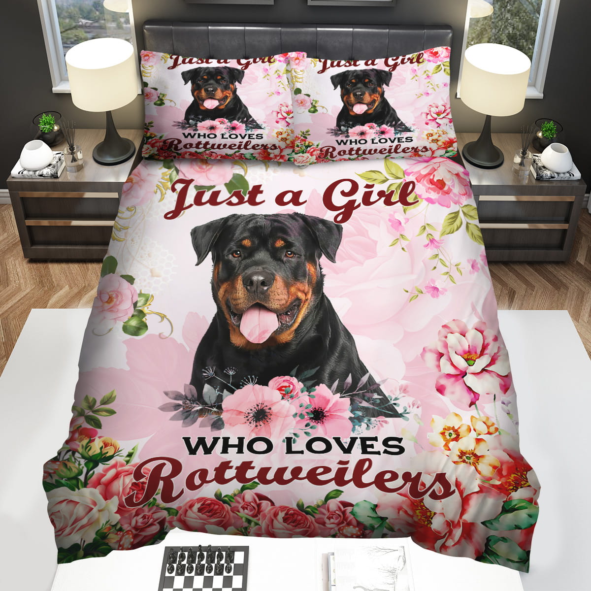 Rottweiler Dog Just A Girl Who Loves Rottweiler Bedding Sets Gift For Christmas Birthday Thanksgiving