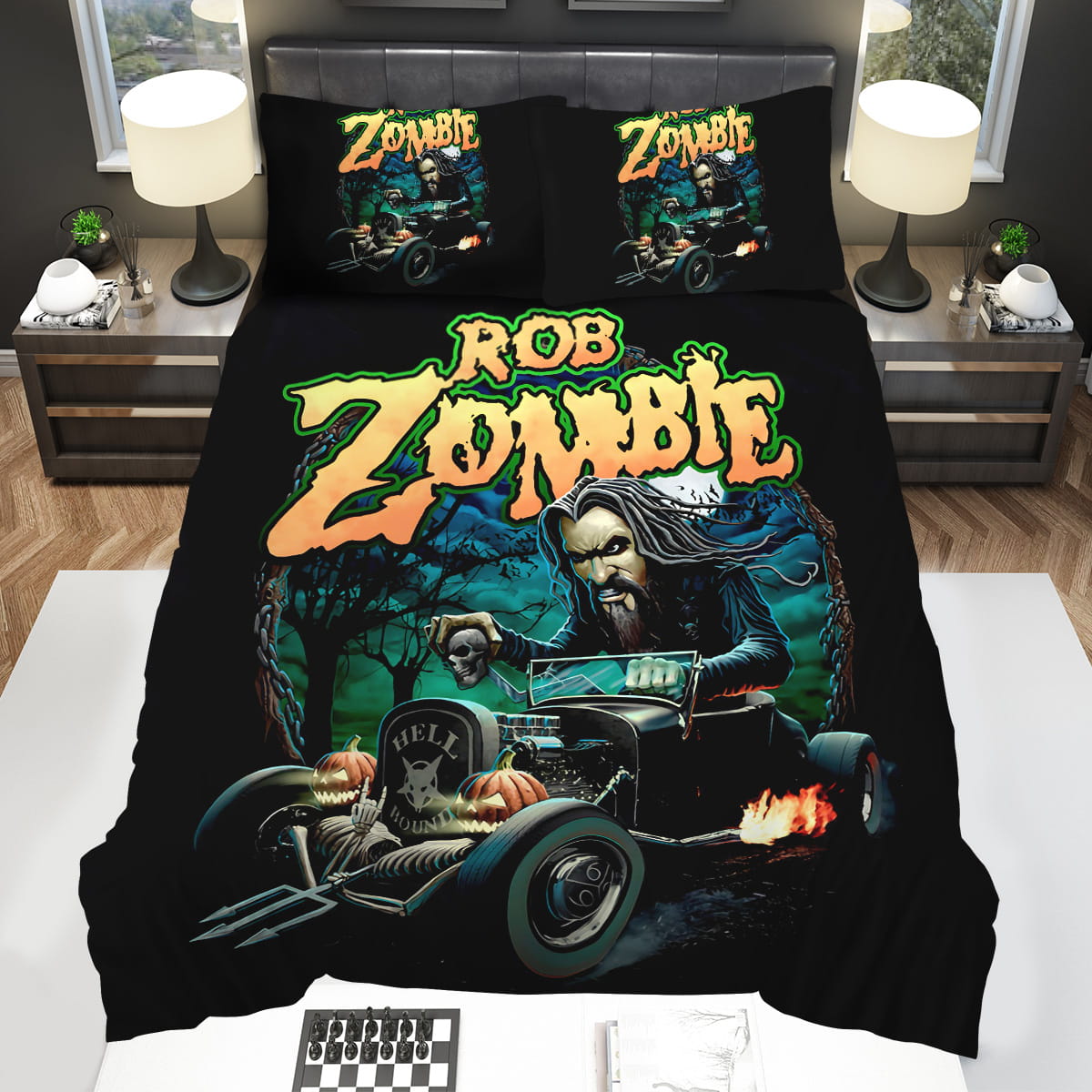 Rob Zombie Driving Hell Hound Car Arts Bedding Sets Gift For Christmas Thanksgiving Halloween