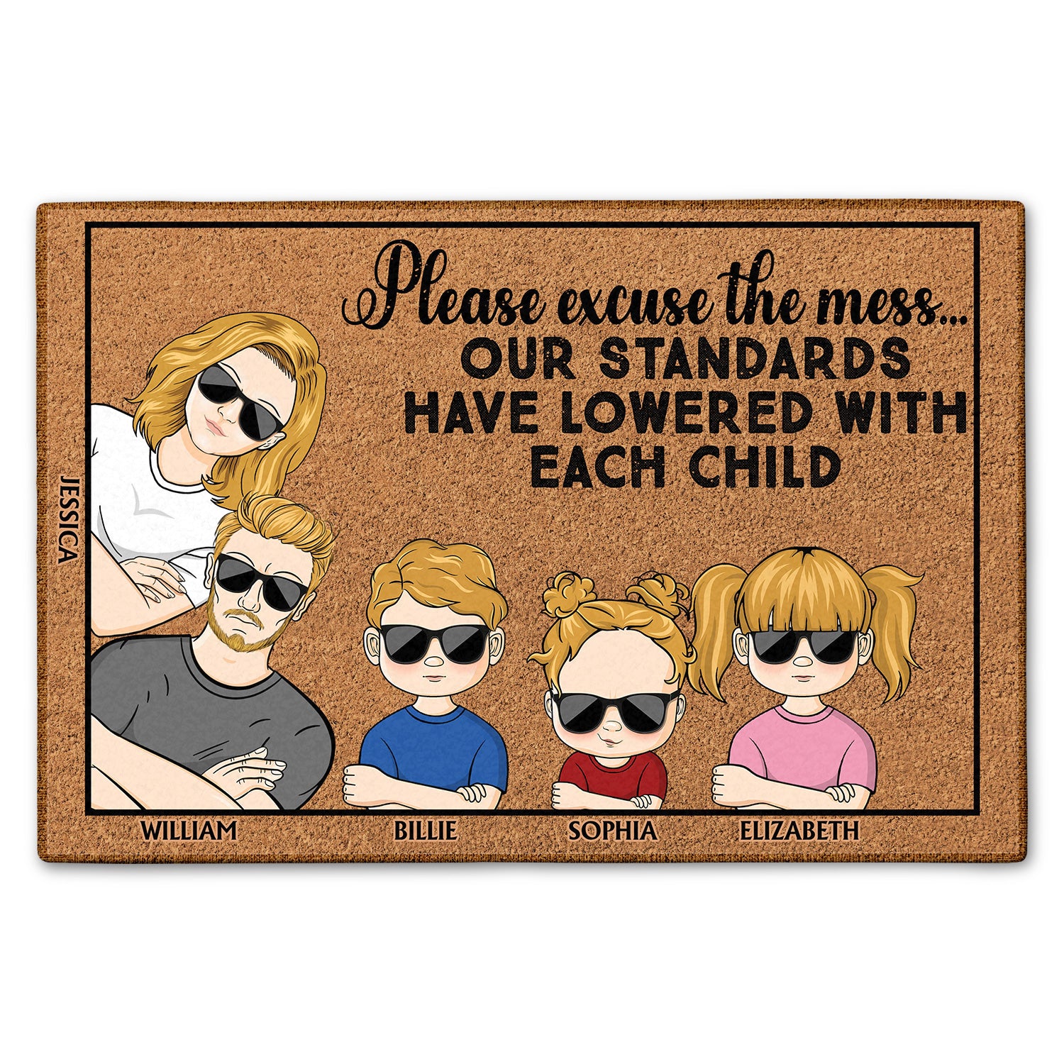 Please Excuse The Mess Our Standards Have Lowered With Each Child Couple Anniversary, Birthday, Housewarming Gift For Spouse, Husband, Wife, Family Custom Doormat