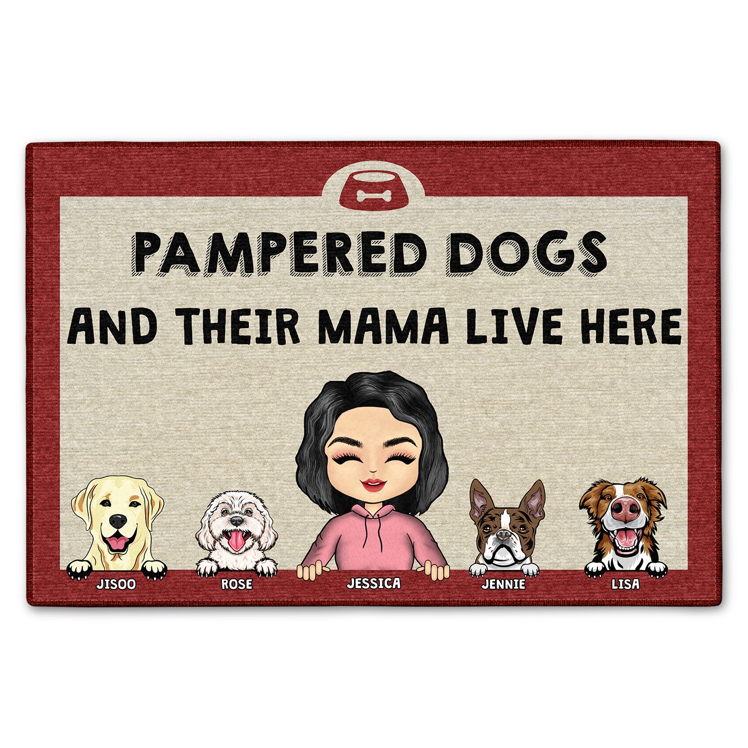 Pampered Pets Live Here Gift For Dog Mom, Dog Dad, Cat Mom, Cat Dad Custom Doormat
