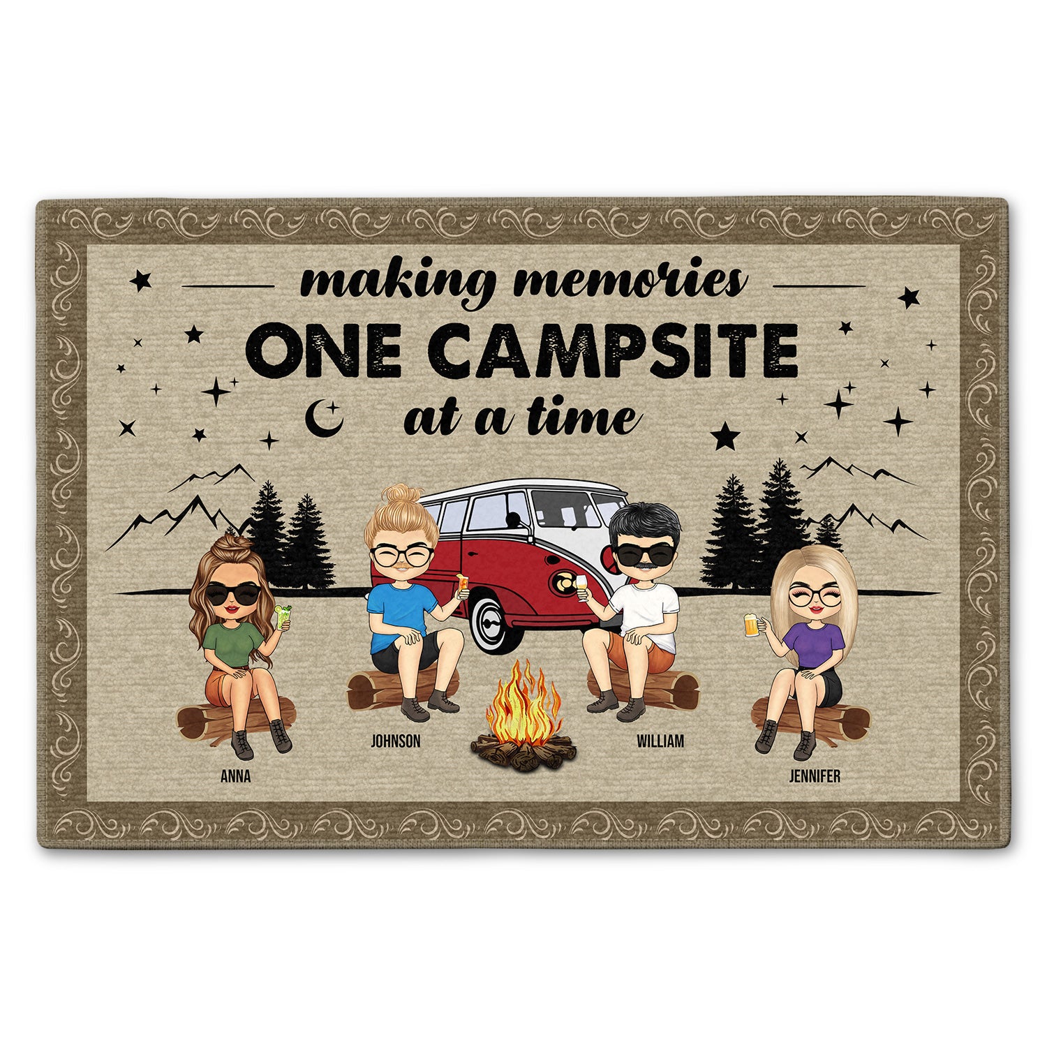 Best Friends Making Memories One Campsite At A Time Camping Gift For Family, Bff Besties & Siblings Custom Doormat
