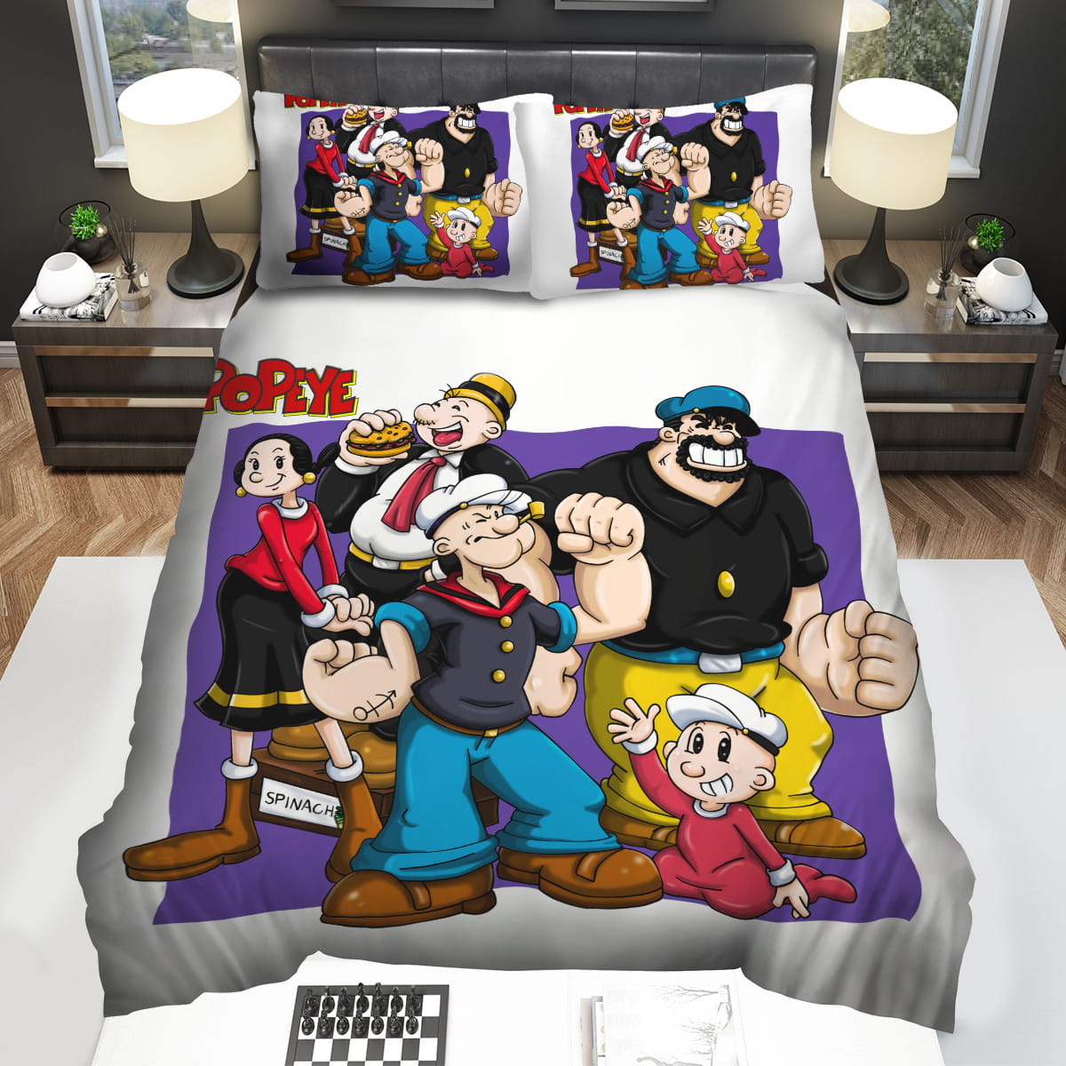 Popeye Main Characters Illustration Bedding Sets Gift For Christmas Birthday Thanksgiving