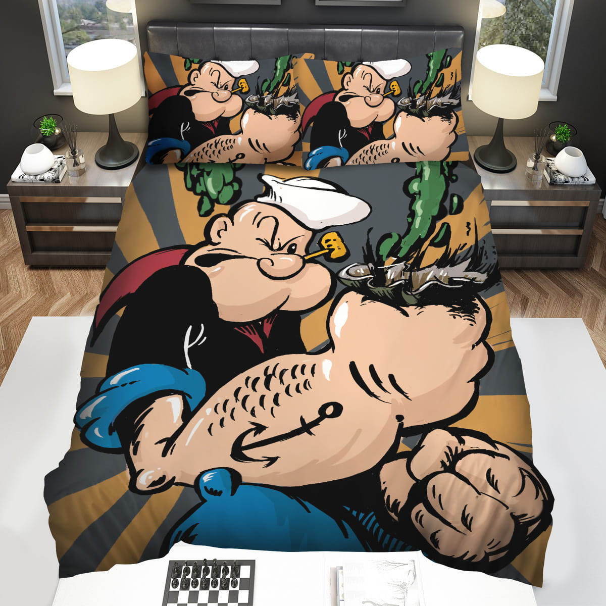 Popeye The Sailor Man Crashing Spinach Can Decorative Bedding Sets with Duvet Cover Flatsheet Pillowcase