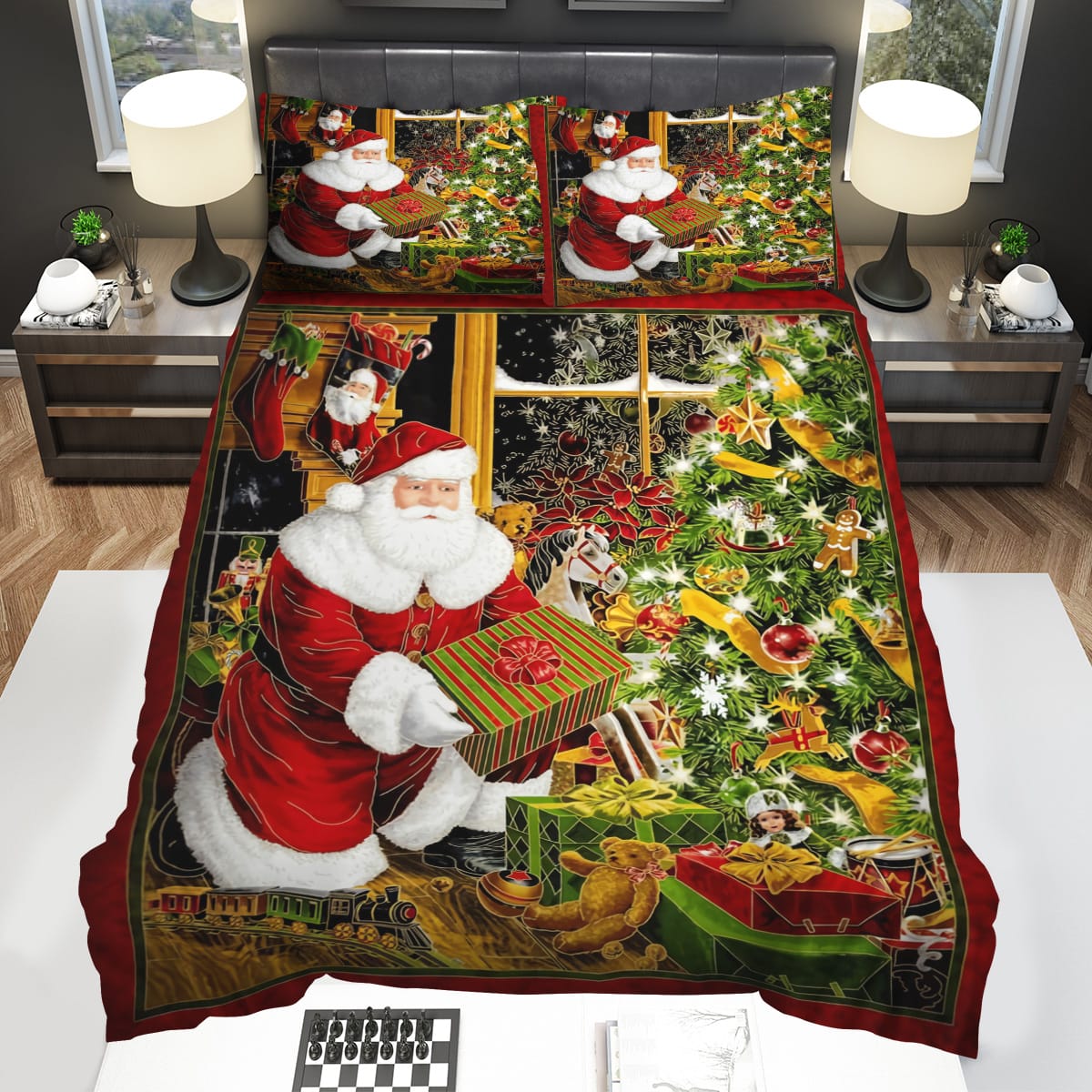 Presents Santa Claus Christmas Tree Bedding Sets Duvet Cover Flatsheet Pillowcase