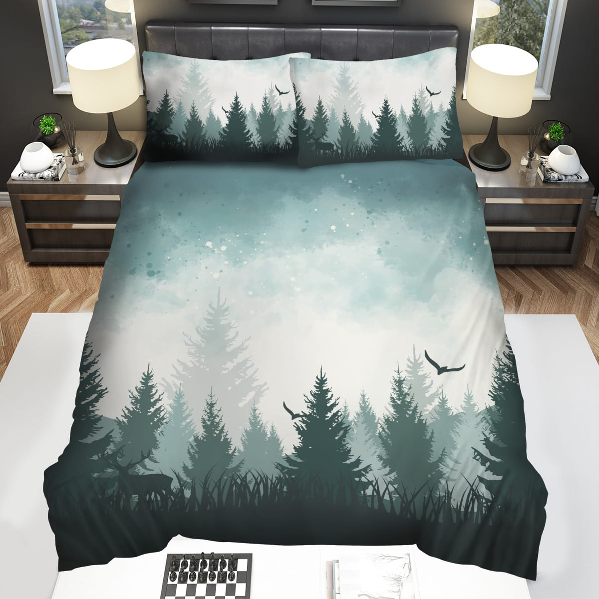 Pine Forests Bedding Sets Gift For Christmas Thanksgiving Halloween