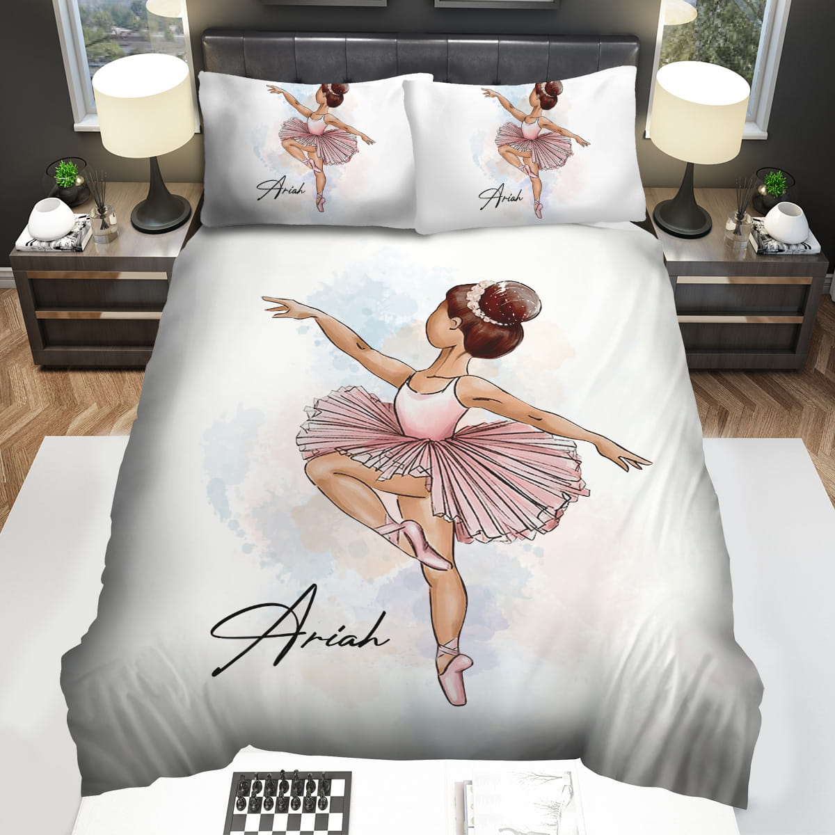 Personalized Ballerina Black Little Girl Bedding Sets Gift For Christmas Thanksgiving Halloween