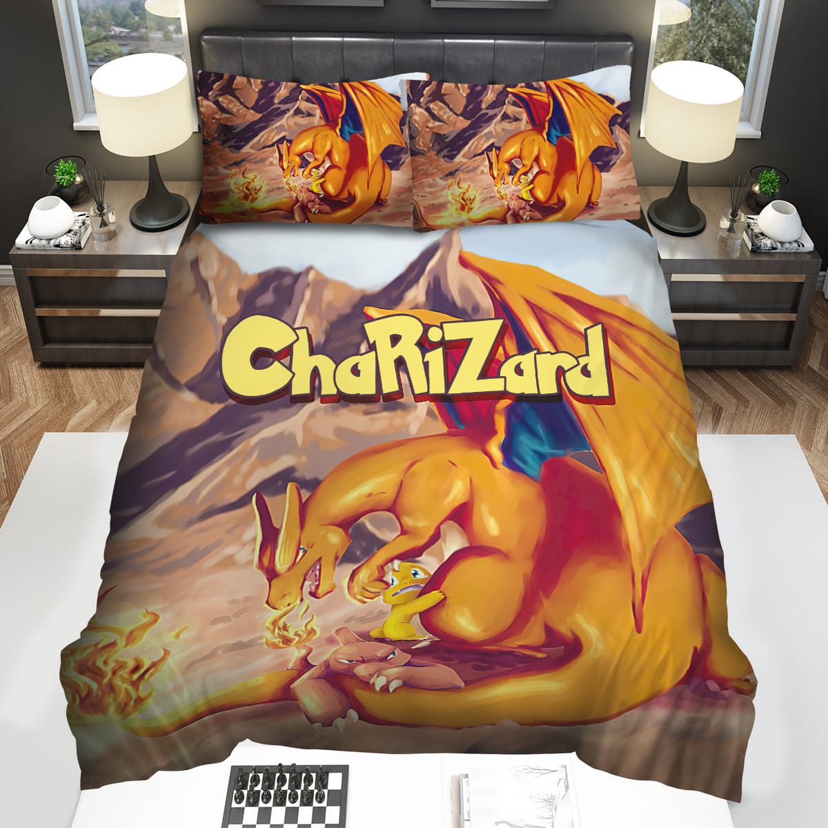 Personalized Custom Name Pokemon Charizard Protecting Charmander Bedding Sets Gift For Christmas Birthday Thanksgiving