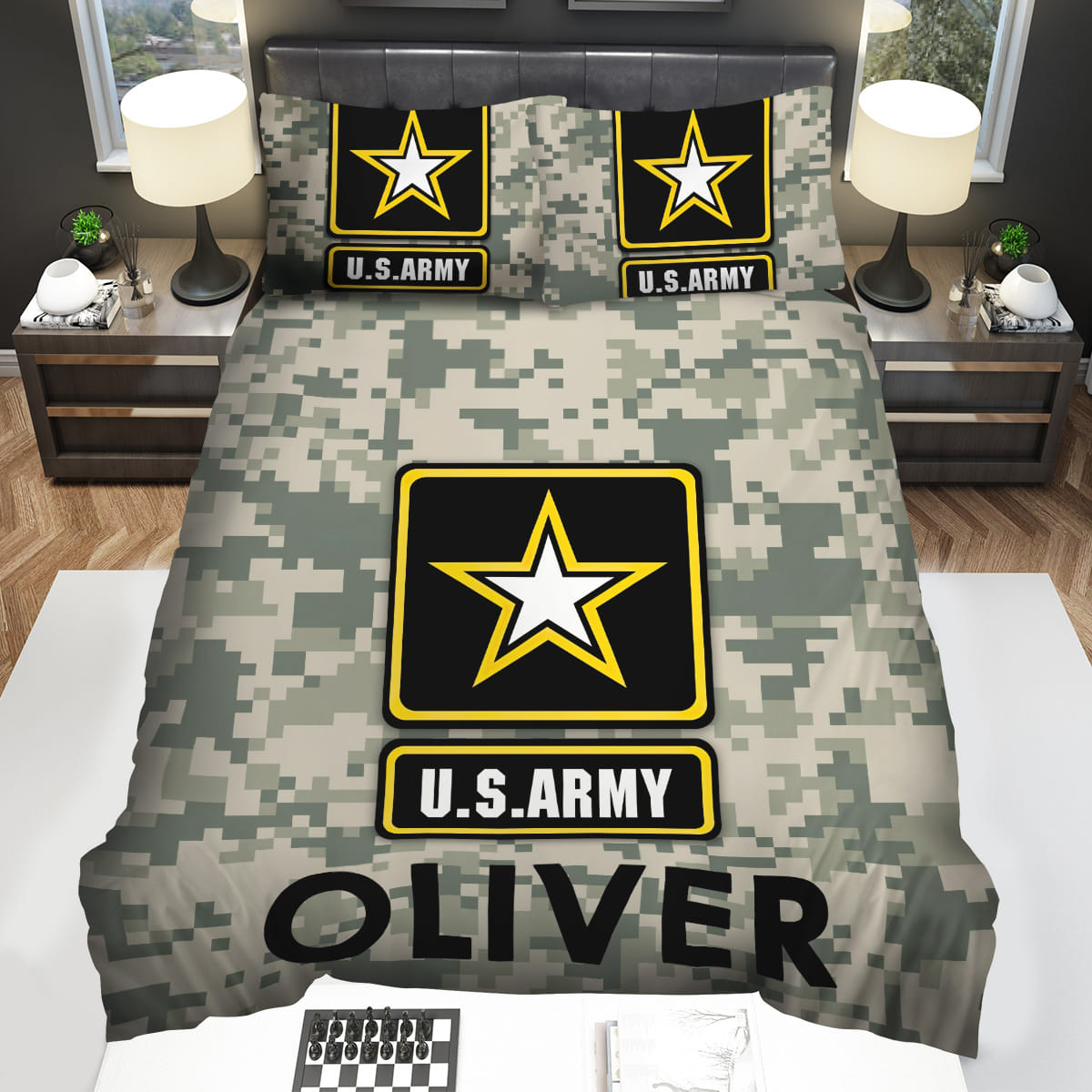 Personalized Us Army Theme Silver Camouflage Bedding Sets Duvet Cover Flatsheet Pillowcase