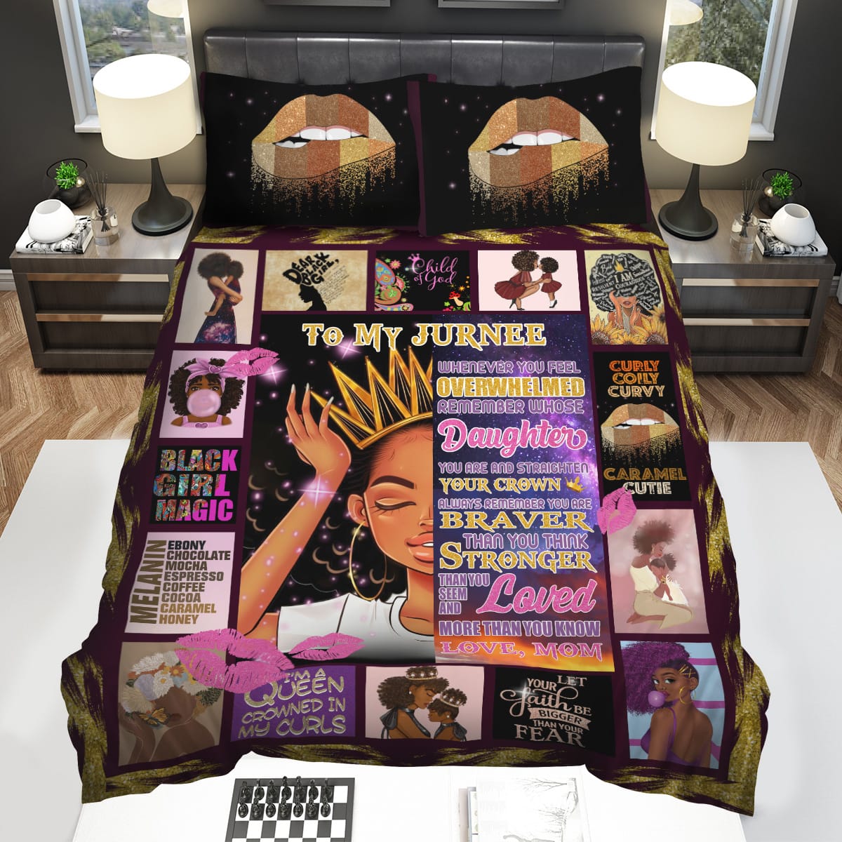 Personalized Black Queen To My Daughter From Mom Straighten Your Crowns Bedding Sets Duvet Cover Flatsheet Pillowcase